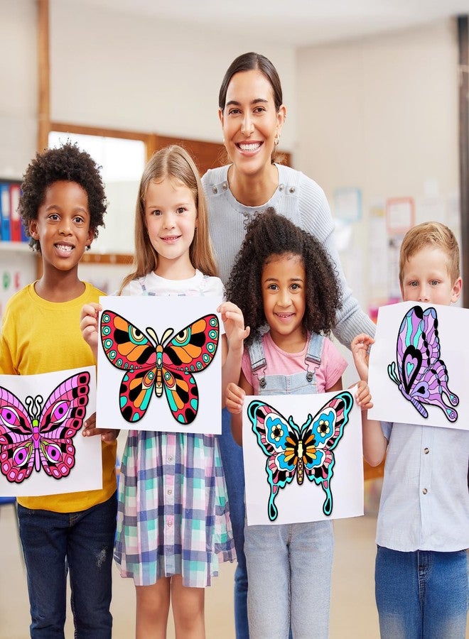 EggSun 48pcs Butterfly Fuzzy Velvet Coloring Posters Kit, DIY Beautiful Arts and Crafts Velvet Coloring Mess Free Felt Coloring Pages for Adult Kids Family Activities and Party Favors - Image 4